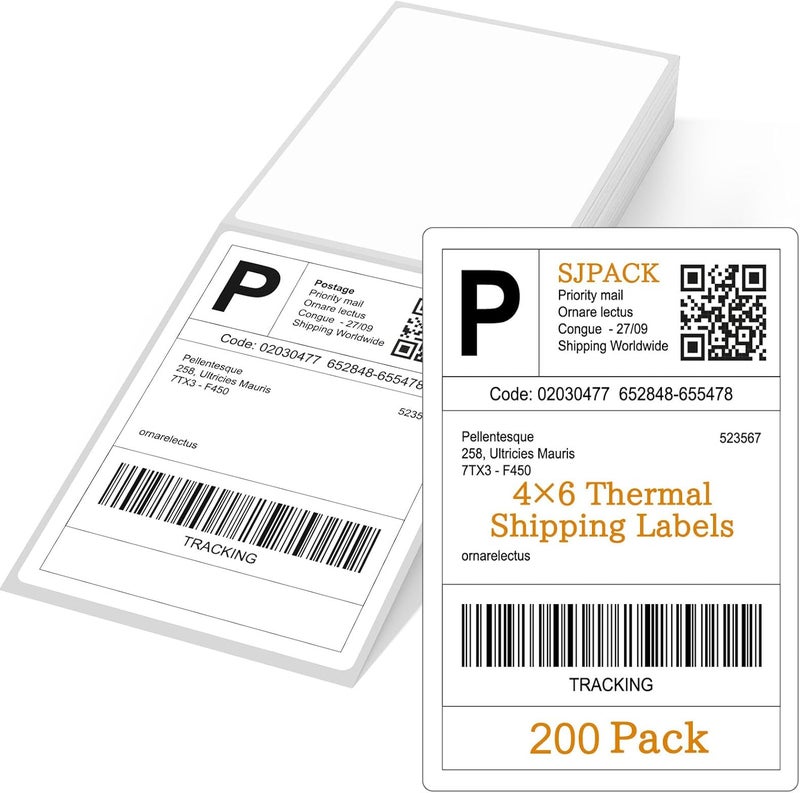 SJPACK 4" x 6" Thermal Labels, 200 Fanfold Labels, Direct Thermal Shipping Label Compatible with Nelko, Rollo, Zebra, Brother, Orgbro, Munbyn, Jadens Shipping Label Printer, Commercial Grade - Image 1